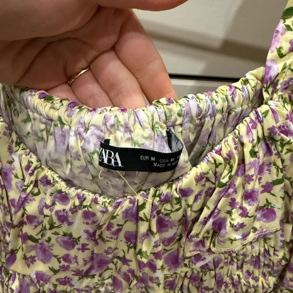 Zara Lavender Floral Smocked Crop Top with Puff Sleeves